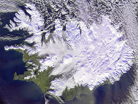 Vue satellite de l'Islande